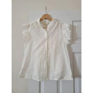 Caballero Eyelet Button Down Shirt Blouse XS NWT